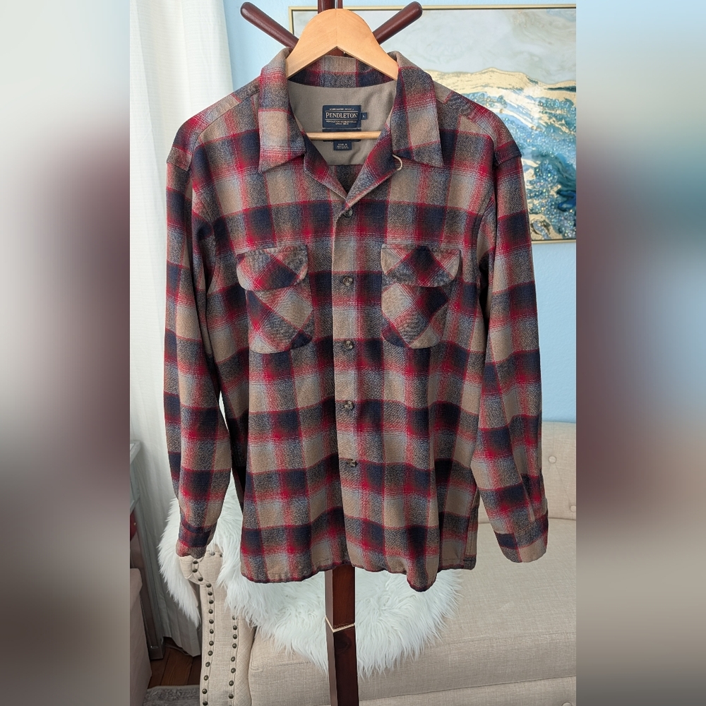 Pendleton Men Wool Board Plaid Button-Down Flanne… - image 3
